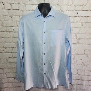 ALFANI Mens Shirt New Dress Long Sleeve Blue Solid Linen Strech Size M L XL